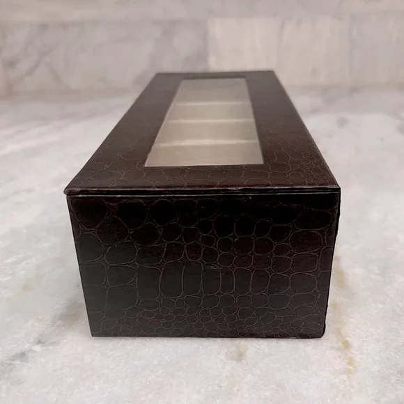 5 Slot Brown Crocodile Skin Pattern Leatherette Watch Box - Picture 5 of 9